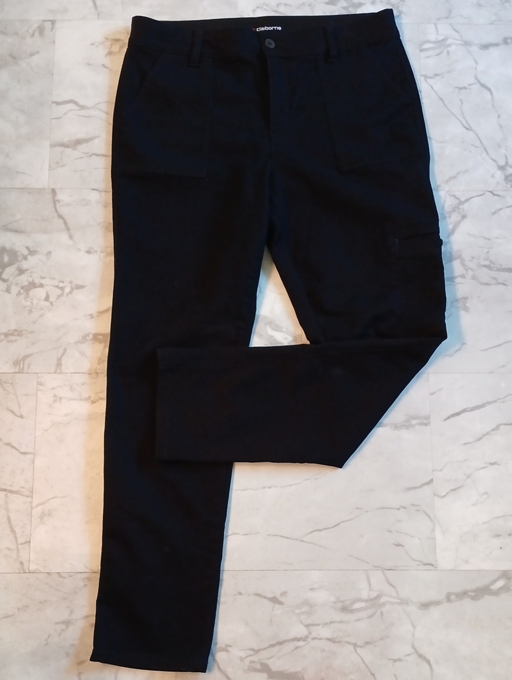 Liz Claiborne Sara Cargo Straight Leg Mid Rise Black Slacks Sz 14